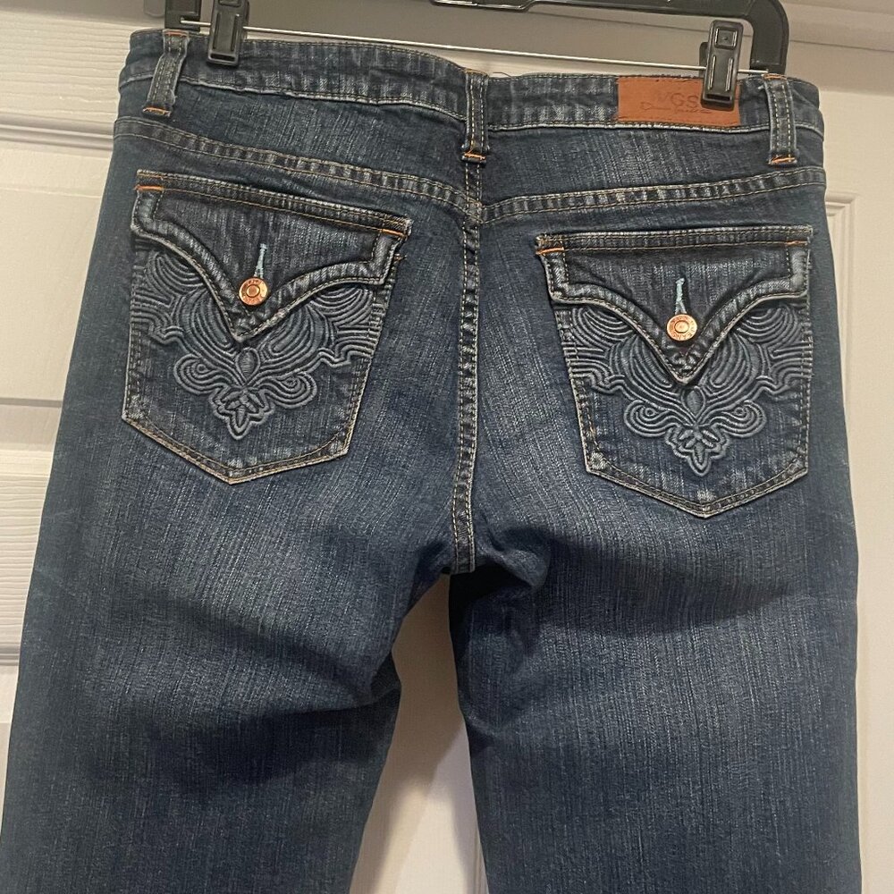 VGS womens jeans medium blue stretch distressed denim size 6 casual straight leg